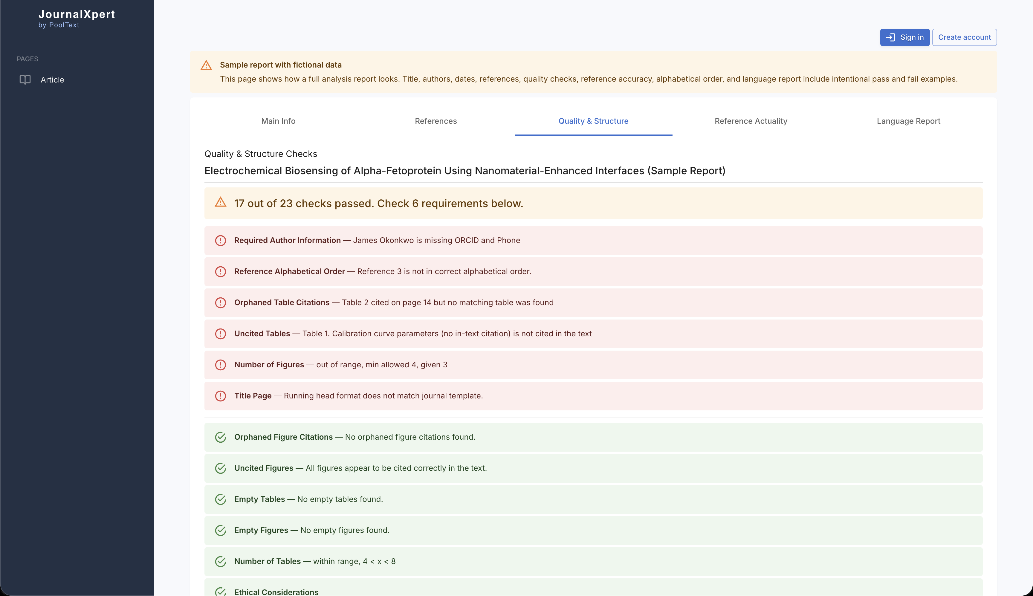 PoolText structural integrity report with marked-up sections