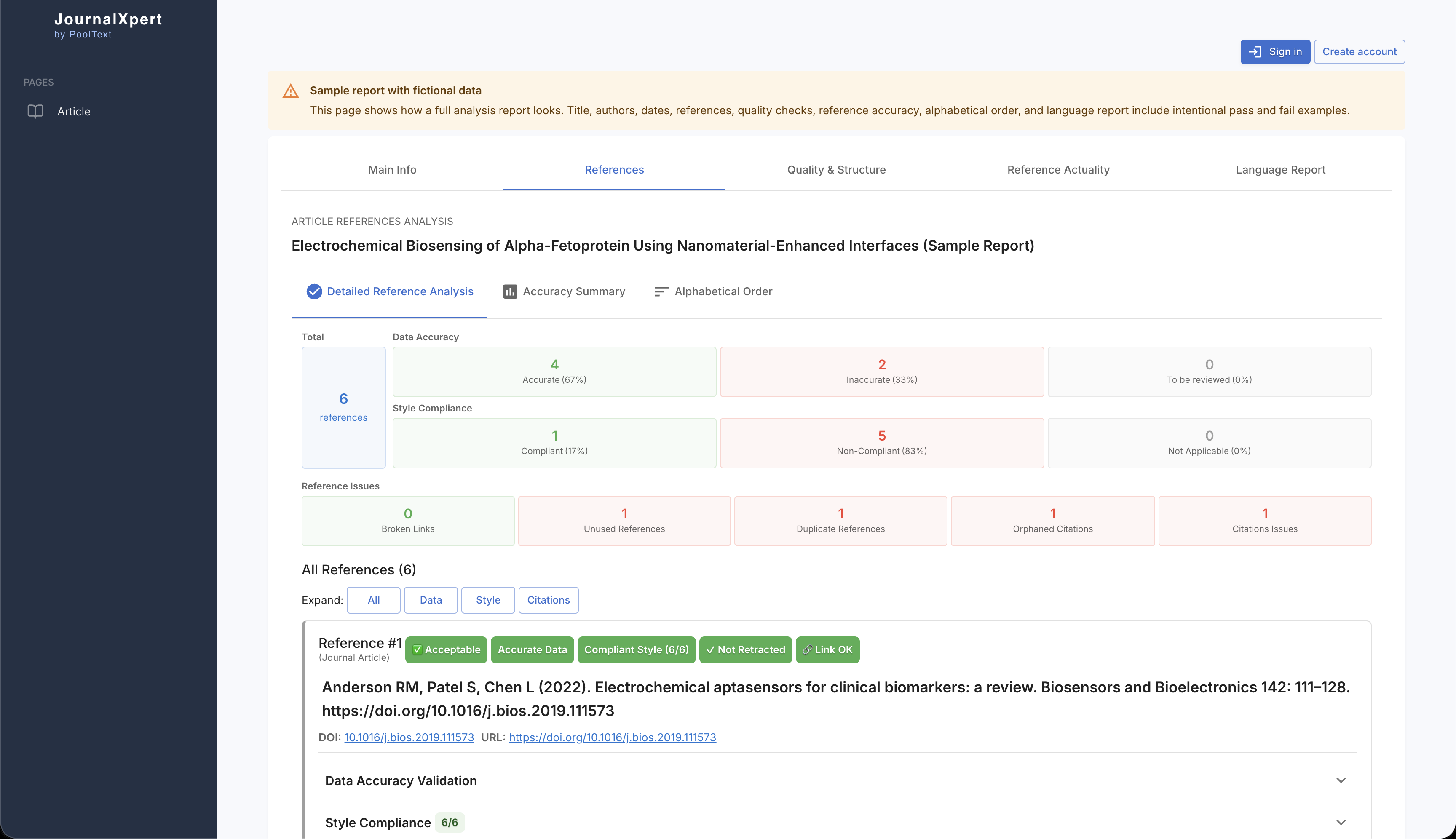 PoolText reference accuracy and actuality report
